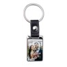 Porte-Clés En Métal - Rectangle - 2.5 X 6.5 Cm - Attache Simili-Cuir Noir